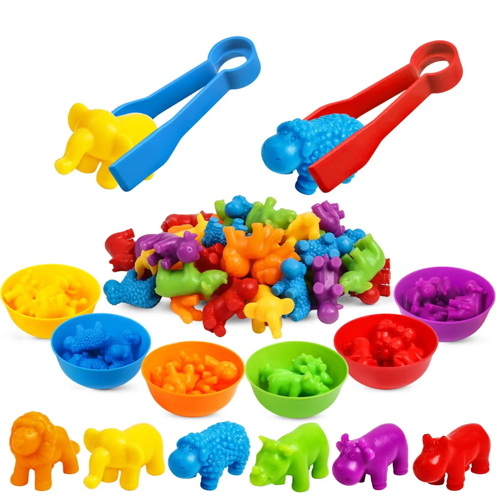 Counting Animals Toy, 1 Set Color Classification Game Toy, Sorting Bowl Preschool Learning Activity, Rubber Sorting Ability Training Plaything Summer