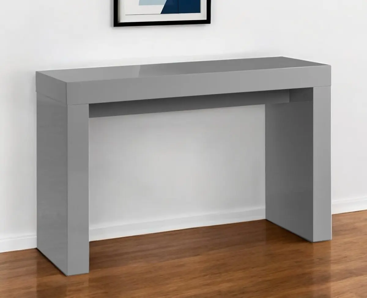212 MAIN 47 in. Gray Rectangular Wood Block Console Table - Glossy Finish, Block Base, Full Assembly for Contemporary Home Decor