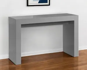 212 MAIN 47 in. Gray Rectangular Wood Block Console Table - Glossy Finish, Block Base, Full Assembly for Contemporary Home Decor