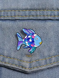 Rainbow Fish Book Cartoon Animal Alloy Brooch Backpack Badge, Unisex Casual Style Jewelry for All Seasons, Perfect Gift for Ages 25-34