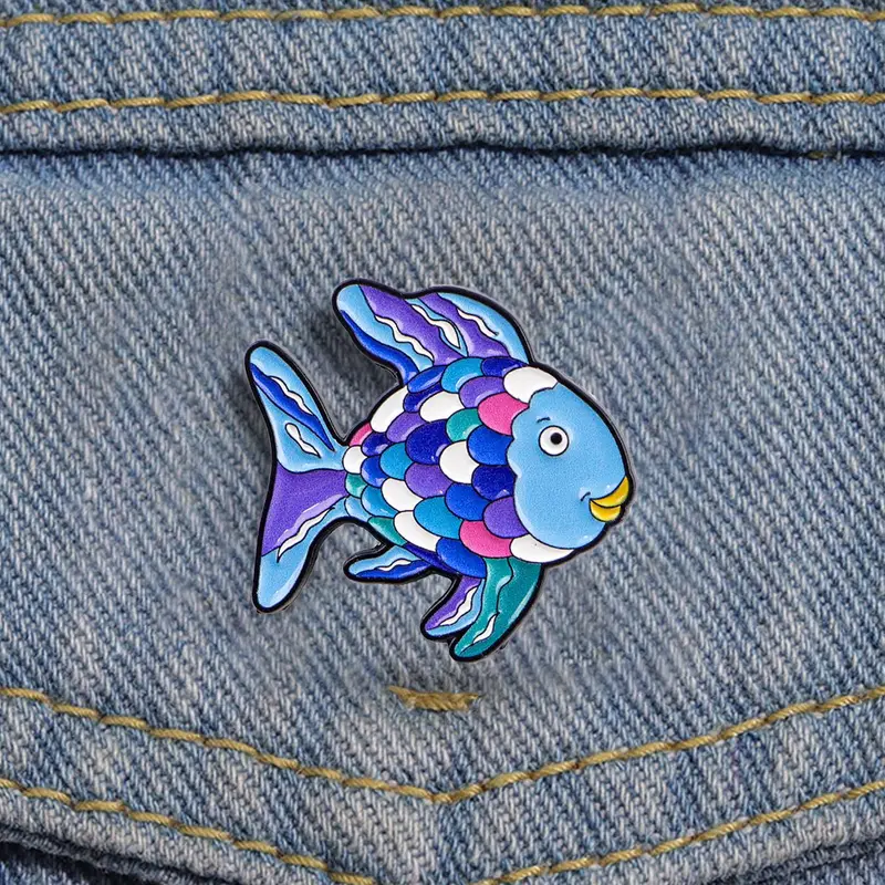 Rainbow Fish Book Cartoon Ocean Animal Alloy Brooch Pin Backpack Badge, Unisex Casual Style Jewelry for All Seasons, Perfect Gift for Ages 25-34