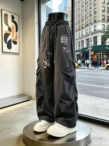 Streetwear Cool Cherry Blossom Cargo Pants, Loose-Fitting Ditsy Floral Pattern, Casual All-Season Trousers, Hidden Meat Concealment Design