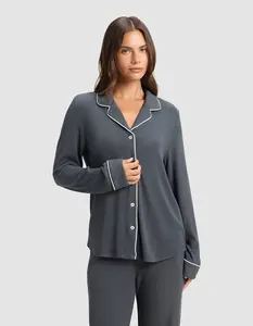Women's Bamboo Rib-Knit Classic Long Sleeve Pajama Top