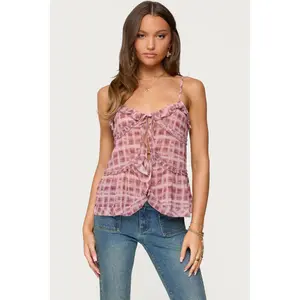 Chiffon Printed Tie Front Ruffle Top