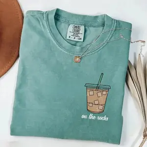 Comfort Colors On The Rocks Iced Coffee Shirt, Trendy Coffee Graphic T-Shirt, Weather Graphic Tee, Fall Coffee Gift, Coffee Lover Gift Women