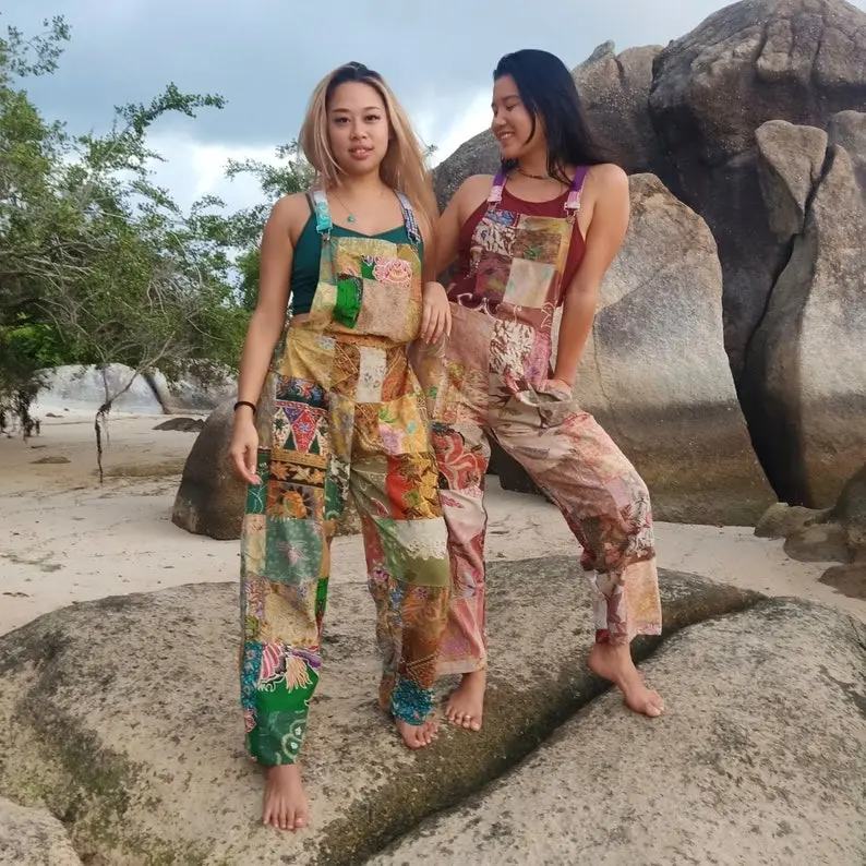 Patchwork Overalls, each one unique hippy style dungarees 100% cotton overall with adjustable buckle straps