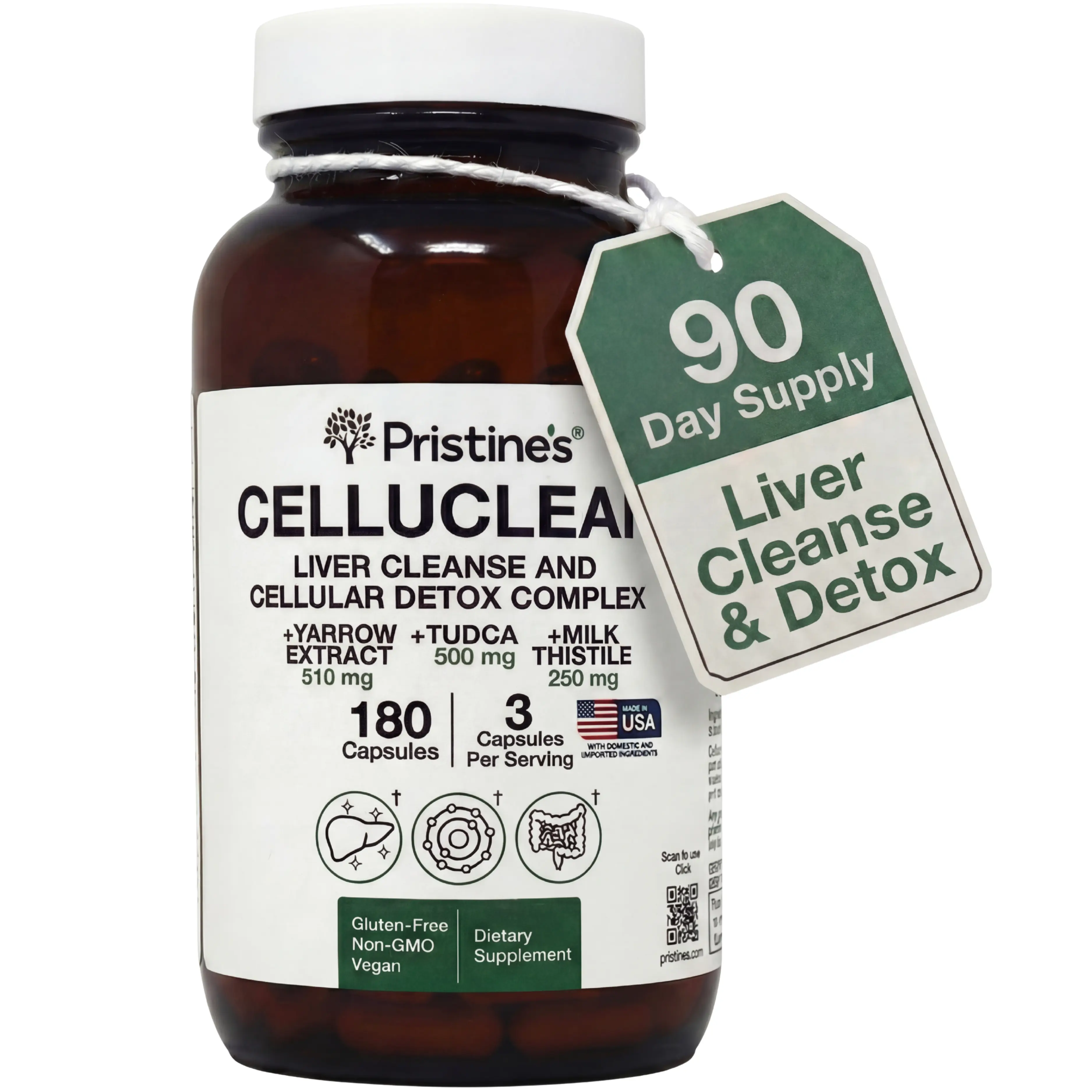 PRISTINE'S CelluClean Liver Cleanse and Detox Complex – TUDCA, Yarrow Extract & Milk Thistle - 90 Day Supply
