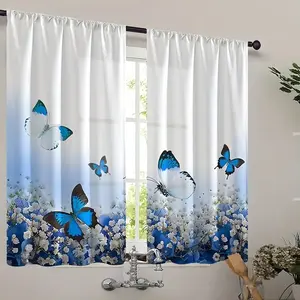 High-Quality Blue Floral Curtains Set of 2, Fashion Home Decor for Living Room and Bedroom, Elegant Window Drapes, Window Decorations Supplies