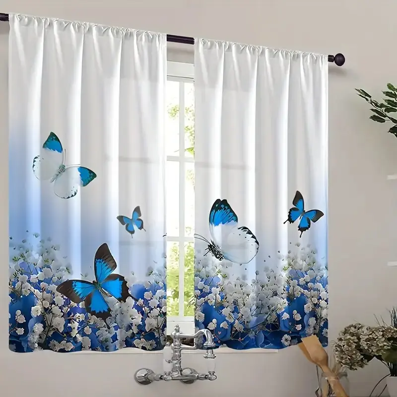 High-Quality Blue Floral Curtains Set of 2, Fashion Home Decor for Living Room and Bedroom, Elegant Window Drapes, Curtain for Windows, Window Decorations Supplies, Window Hanging
