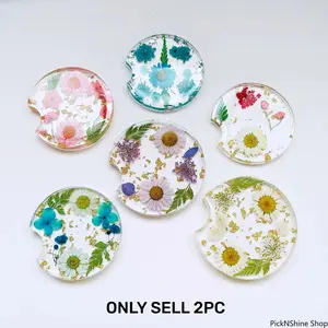Creative Flower Pattern Car Coaster, Round Universal Handmade Cup Holder Coaster, Girly Car Interior Decoration Ornament, Fashion Car Accessories for Women and Girls