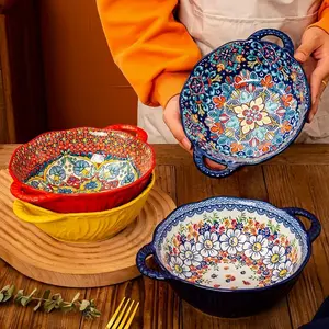 Floral Pattern Ceramic Bowl, 2 Counts/set Large Capacity Bowl, Ceramic Salad Bowls, Pasta Bowl, Kitchenware, Household Tableware, Kitchen Accessories