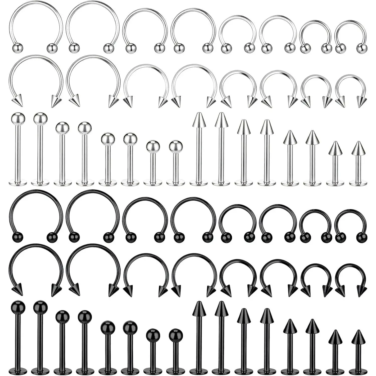 64 count  Lip Barbell Ring Lip Rings Vertical Labret Medusa Snake Bite Earring   Helix Earring Daith Tragus Cartilage Studs Steel for Women Men