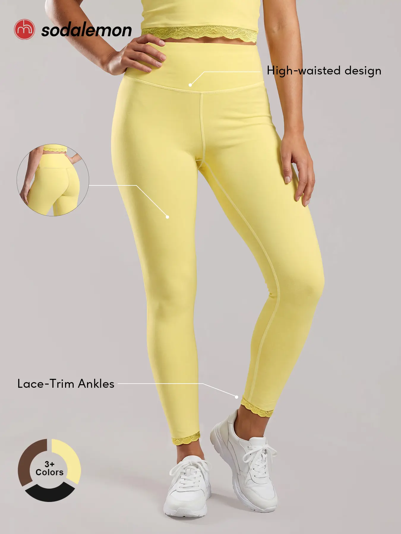 Sodalemon Women’s High-Waisted Scalloped Lace-Hem Leggings, Slim-Fit Ankle-Length Yoga Pants, Outdoor Pilates Fitness Activewear