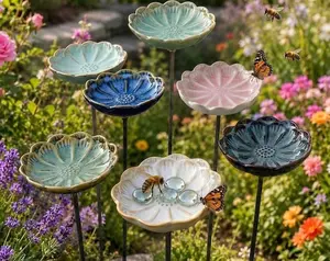 Ceramic Bee Waterer Dish with Stake – Pollinator Butterfly Puddler Drinking Station Garden Decor Art