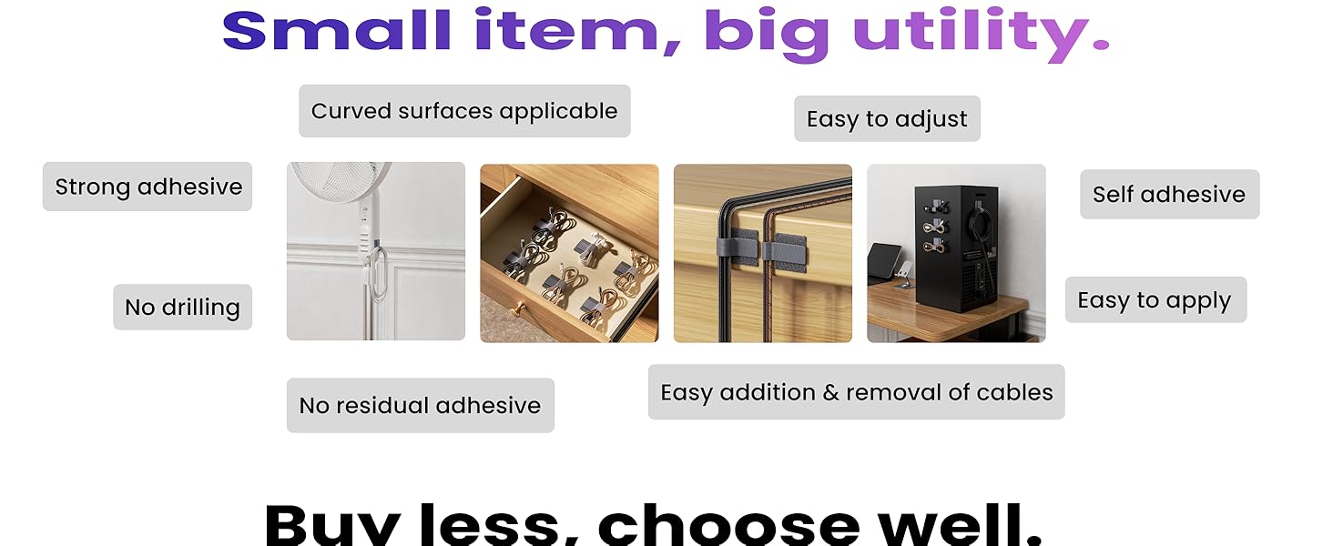 40Pcs Hook and Loop Cable Ties, Self Adhesive Hook and Loop Cable Straps, Sticky-back Cord Organizer, Cable Clip, Household & Office Essentials