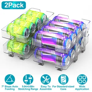 2Pack Adjustable  Can Organizers 2Tier Can Holders Beverage Dispensers For Fridge Pantry Cabinet 7Degree Slope Auto Rolling Clear PET TPE Material Stackable Soda Can Organizer for Fridge teen easter basket 2026
