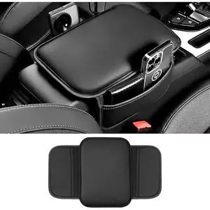 Center Console Cover, Leather Comfort Armrest Cover with 2 Storage Bag, Interior  Accessories Universal  Arm Rest Cover Pad for  Decoration and Storage, Fit for   (Black)