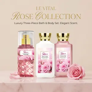 Le vital Rose Bath & Body Travel Set – 3oz Shower Gel + 3oz Body Lotion + 3oz Body Mist | Rich Lather, Long-Lasting Freshness, Deep Hydration，Fragrance, Luxury, Lightweight | The Ultimate Gift for Her – Mom, Wife, Sister, Girlfriend!