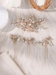 Elegant Women's Faux Pearl & Rhinestone Hairpin Set, Vintage Style Bridal Accessories for Wedding Party, Retro Fashion Headpiece, Hair Clip, Goddess Hair Clip
