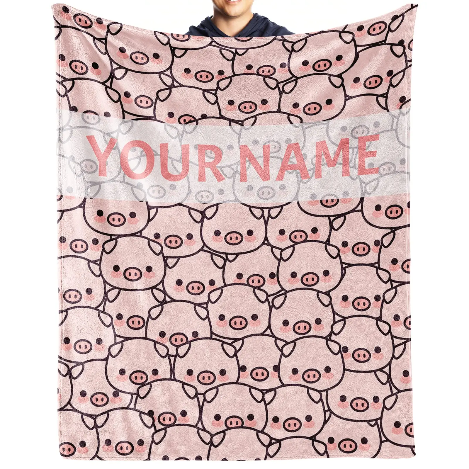 Personalized Pig Blanket Gift, 60"x50" Flannel Fleece Blanket, Soft for Girls Boys Adults, Lightweight, Comfortable and Warm, Cute Pig Theme Blanket for Bed Sofa