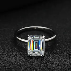 Authentic 18K 925 Sterling Sliver 4CT Exquisite Emerald Cut Moissanite Ring (Size 5-9)