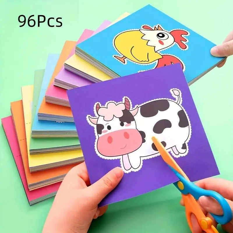 96-Piece Skill Activity Set, Paper Cutting Craft Kit with Child-Safe Scissors, for Paper Art and Fine Motor Skills Development