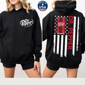 Made in USA, Dr. Pepper American Flag Hoodie | Patriotic Bold Graphic Pullover