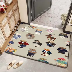 Vintage Cute Gentleman Bear Rug, Animal Printed Rug, Household Decorative Rug, Kawaii Rug, Adorable Home Decor Mat, Retro Style Entrance Area Decoration, Perfect for Vintage Chic Living Room