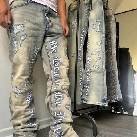 Fashionable Versatile American High Street Hip-Hop Vintage Denim Jeans, Washed Fabric, Perfect for Everyday Wear, Casual Washed Jeans