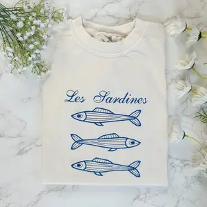Embroidered Sardine Tshirt, Embroidered Fisherman Aesthetic Shirt, Fishing shirt, Cute Summer Tee, Coastal Outfit, Les Sardines