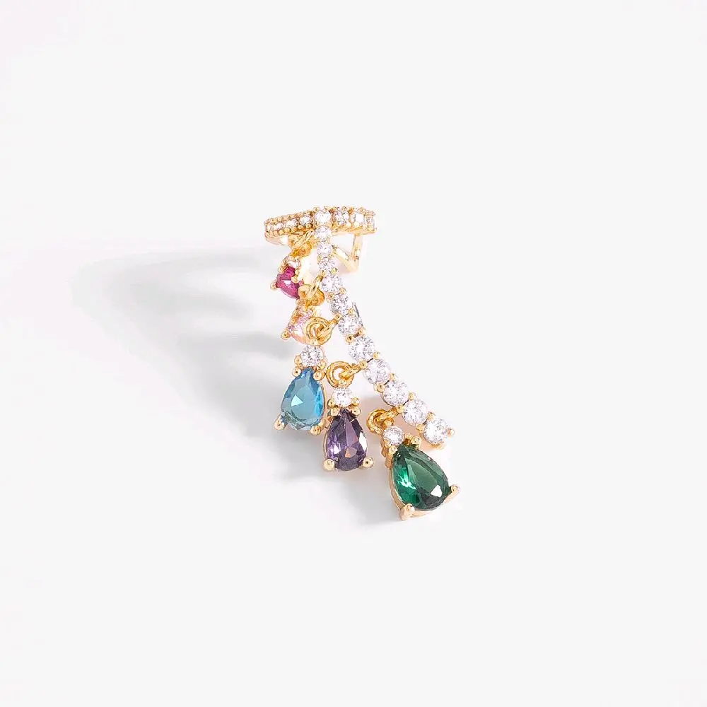 4 layers 18k Gold plated ear cuff multicolor brilliant touch stones design