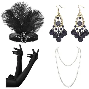 1 set Women 1920s Flapper Set, 20s Headband Headpiece Costume Accessories for Halloween Party Cosplay
