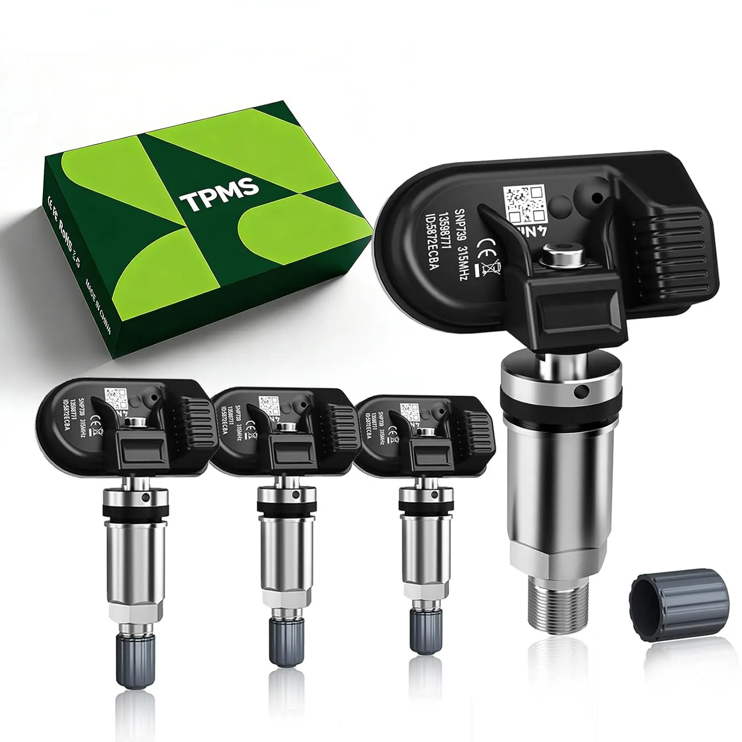315Mhz Pre-Programmed TPMS Compatible with Chevrolet-Impala06-20,Malibu08-16,Colorado15-22,Traverse09-17,Trax13-22,Camaro10-15,Spark12-22,Cruze11-15/OE#13598771 Tire Pressure Sensor(4PCS)