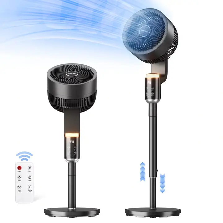 12 Inch Pedestal Standing Fan with Remote & RGB Light Ultra-Wide Oscillation DC Motor 35W 12 Speed Settings Height Adjustable 35.8-42.5 Inch Quiet Operation 25dB Ambient Lighting Aromatherapy Lid Adjustable Height, LED Light, fathersdaygift