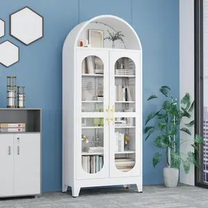 73"H Metal Tall Arched Kitchen Pantry Storage Cabinet, Modern Farmhouse China Storage Cabinets with Glass Door and Adjustable Shelves, Versatile Cupboard for Kitchen, Dining Room, Bathroom