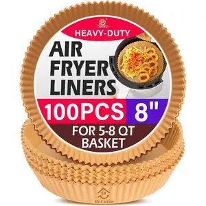 100PCS 8 Inch Disposable Round Non-stick Oil Resistant Parchment Paper Liners for 5-8QT Air Fryer Baking Roasting Microwave