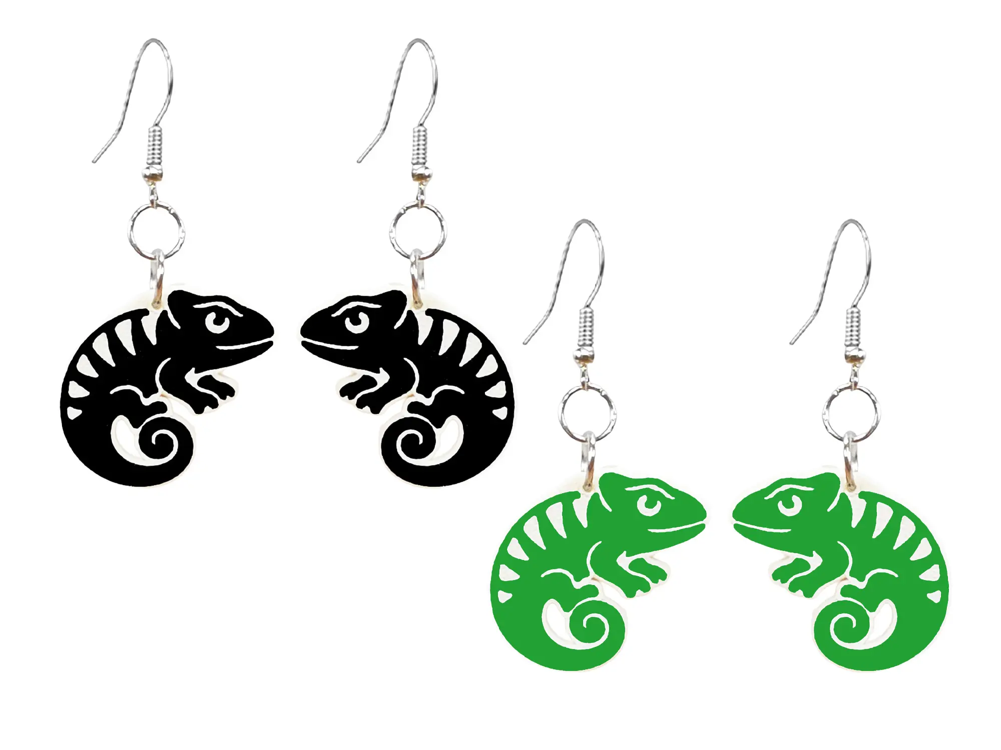 Chameleon Lizard Reptile Earrings Nature Wildlife Animal Jewelry Colorful Dangle Set of 2 Pairs