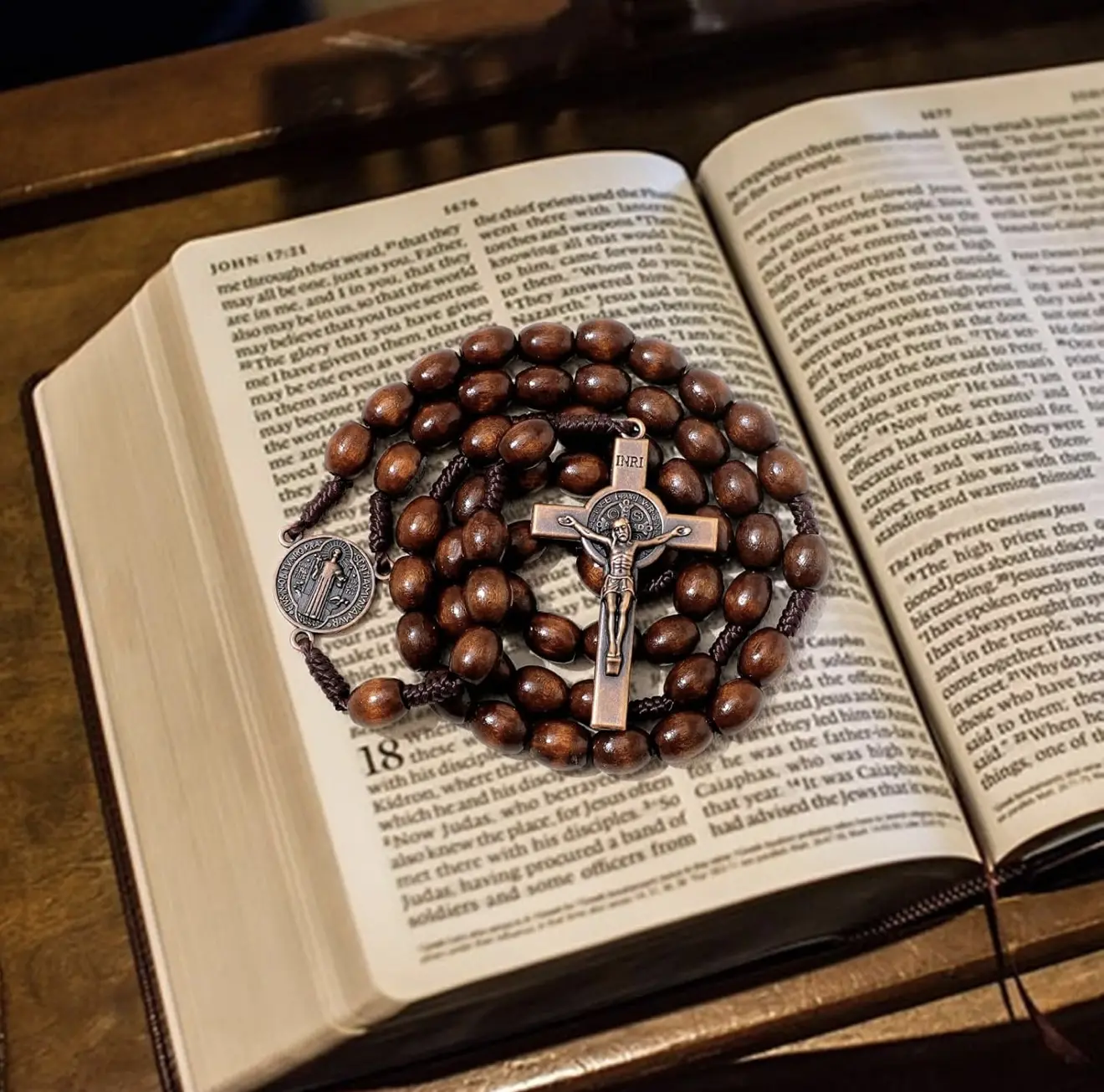 Wooden Saint Benedict & Crucifix Rosaries Design for Prayer & Gifting Comfortable Grip Religious Accessory Ideal for Personal Use and Prayer