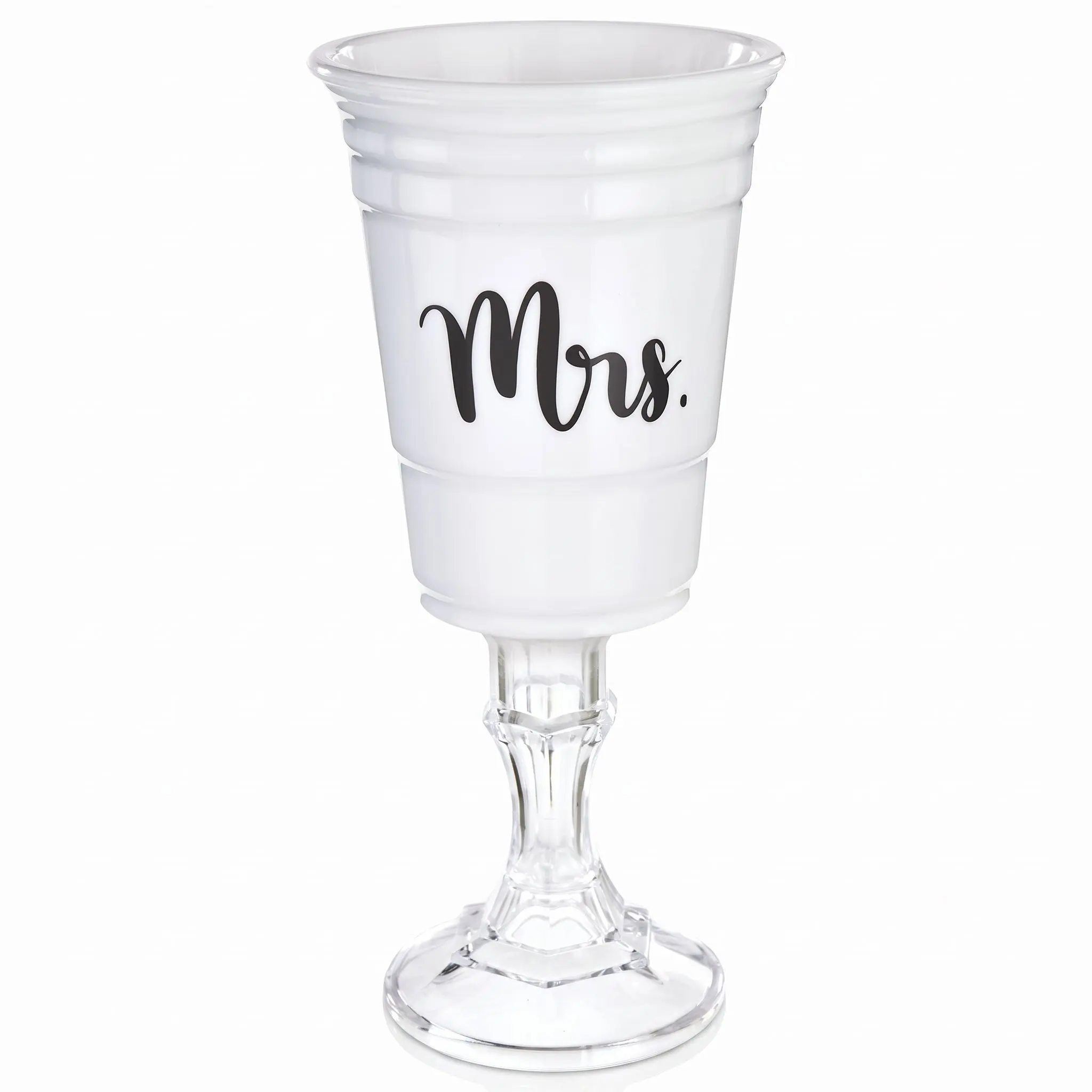 "Mrs." White Party Cup with Stand, 15oz - Fun Wedding Drinkware
