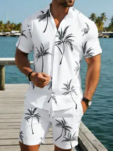 Men's Summer Short Sleeve Shirt Set, Includes Matching Shorts, Casual Cool Style, Perfect for Daily, Beach Vacation, Outdoor Leisure