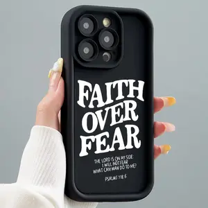Bold FAITH OVER FEAR Slogan Soft TPU Bumper Protective Case for iPhone Samsung Galaxy Models 17Pro Max Air 16 15Plus 14 13 12 11 XR XS S25 S24 S23 S22