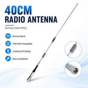 40CM VHF/UHF Mobile Radio Antenna, Stainless Steel Whip Antenna with Loading Coil Design, Compact Vehicle Two-Way Radio Antenna for Car, Truck, SUV, Off-Road and Outdoor Communication pl-259 connector effortless install
