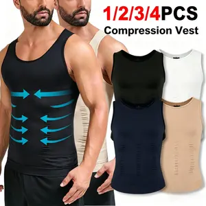 1/2/3/4PCS Men's Compression Vest Tummy Control Undershirts Shaping Vest,Men Sleeveless Shirt Shapewear, Sport Vest,Men Breathable Round Neck Compression Tank Top Men Shirt For Running Workout Fitness Basketball,Menswear Underwear For All Seasons