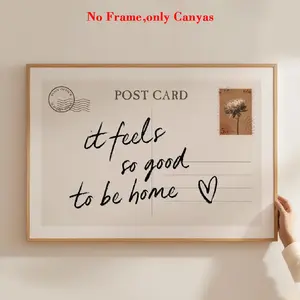 1 pc, wall art, vintage poster, it's nice to be home funny art print, neutral beige postcard canvas painting, bedroom decor, living room aesthetic design, gift for friends, housewarming gift, with heart design, unframed