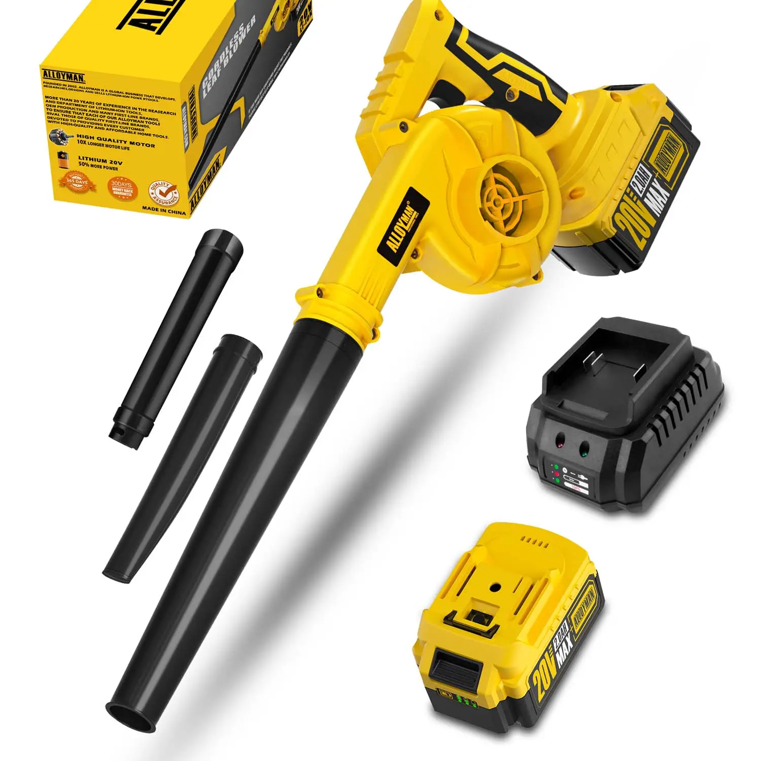 Alloyman Leaf Blower, 20V Cordless Leaf Blower, Leaf Blower Cordless with 2.0Ah Battery and Charger, Electric Leaf Blower for Yard Cleaning/Snow Blowi