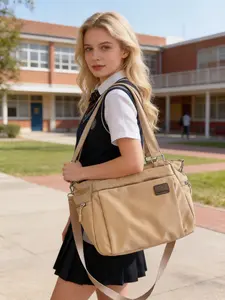 Women's Casual Versatile Everyday Shoulder Bag, Large Capacity Lightweight Solid Color Tote, Daily Handbag for School Work Commute