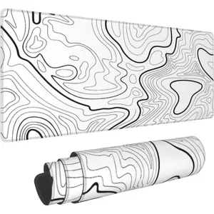 White Topographic Contour Extended Big  Pad Large,Gaming  Pad Desk Pad,31.5x11.8x0.12 Inch Long  Keyboard  Mat Mousepad Non-Slip Base and Stitched Edge for Gaming and Office