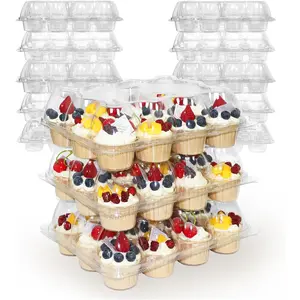 12 Count Plastic Cupcake Containers, Durable and BPA-Free Cupcake Holder with Lid for Easy Transport Storage, Stackable Clear Cake Carriers, Reusable Dessert Boxes