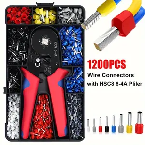1200pcs Pipe Type Crimp Terminals Set, Multiple Types, Copper Tube + PVC Flame Retardant Housing, Wire Connectors, High Precision Hsc8 Tool, Home