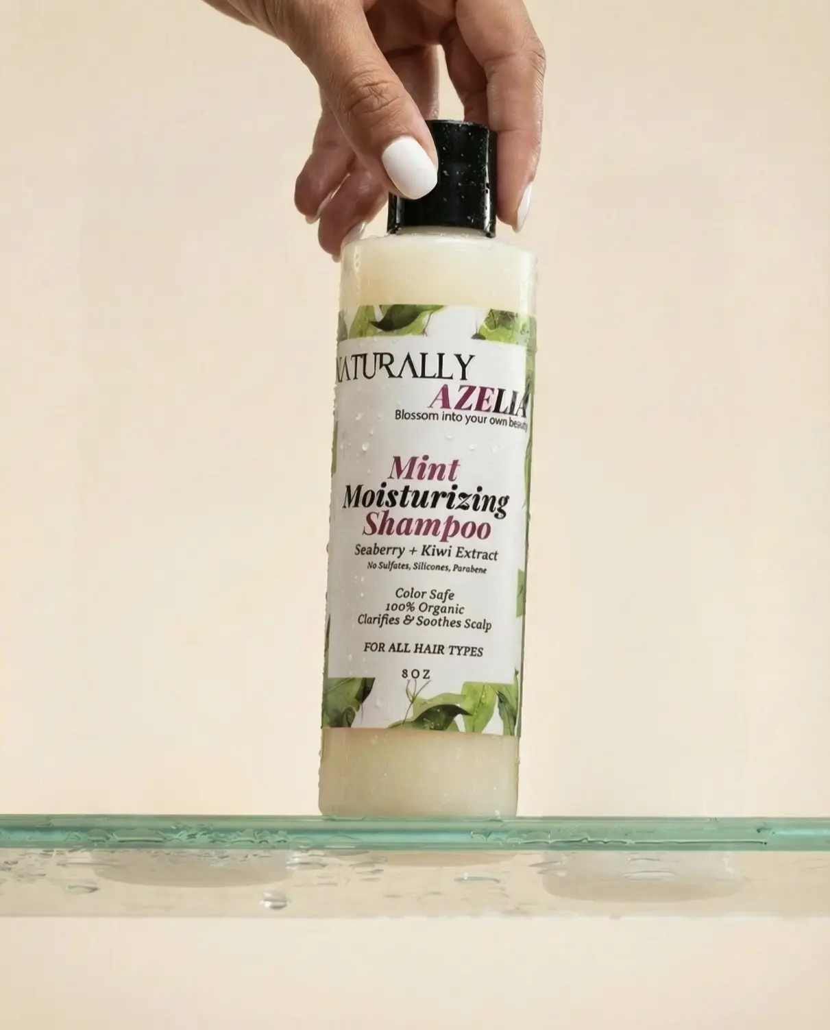Naturally Azelia Mint Moisturizing Shampoo - 100% Organic Seaberry & Kiwi Extract for All Hair Types - 8oz